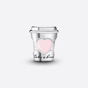 Pandora Coffee Cup Charm with Pink Heart
